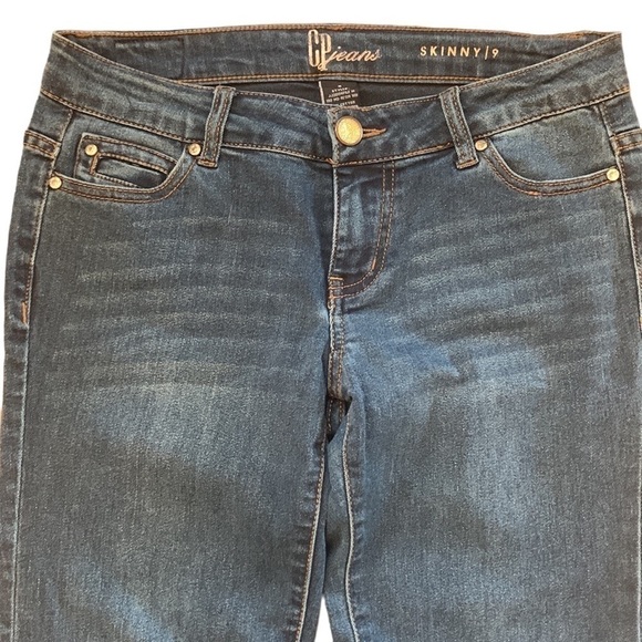 CP Jeans Blue‎ Skinny Low Rise Rhinestone Button Stretch Denim Juniors Size 9 - Picture 5 of 11